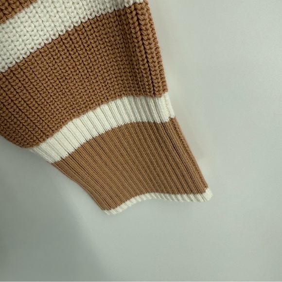 LAND'S END NWT Quarter Zip Striped Sweater Tan White Size XL Chunky Heavyweight - Picture 9 of 11